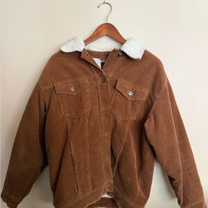 Zara Brown Corduroy Jacket with White Sherpa Lining